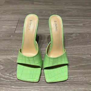 Simmi London Heeled Mules- Green Croc